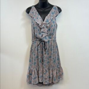 Pure Sugar Floral Grey & Blue Ruffle Fairy Core Chic Sleeveless Dress Size L